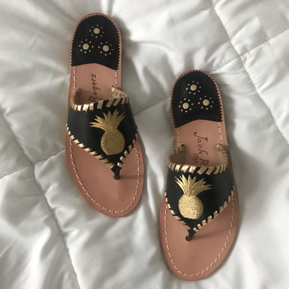 Jack Rogers Pineapple Sandals | Black/Gold, 6M